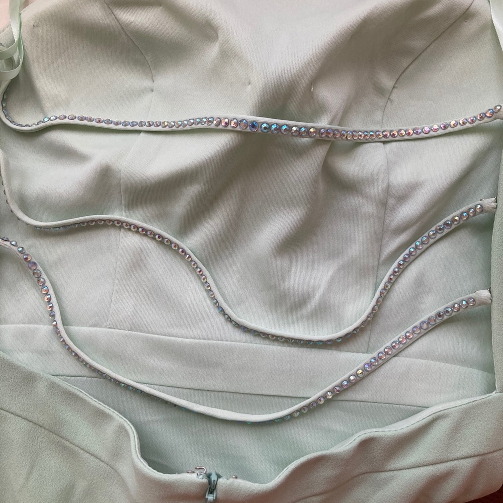 AQUA EMBELLISHED HALTER EVENING DRESS - Picture 15 of 16